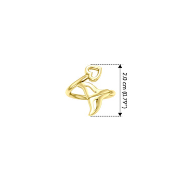 Whale Tail with Heart Solid Yellow Gold Wrap Ring GRI2342